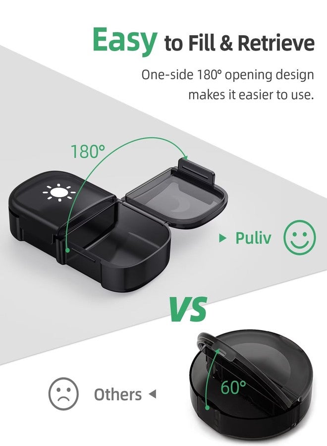 PULIV Extra Large Weekly Pill Organizer 2 Times a Day, One-Side Open Pill Box 7 Day for Easy Filling, Black Privacy Protection AM PM Pill Case for Vitamins, Medication, Supplements, Fish Oils Black - Image 2